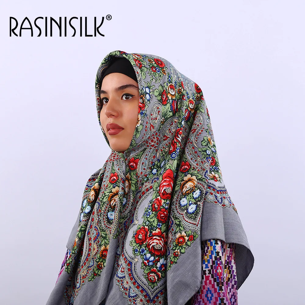 Quality Women Scarves Russian Large Square Headscarf European And American National Style Muslim Hijab Printing Winter 110x100cm
Quality Women Scarves Russian Large Square Headscarf European And American National Style Muslim Hijab Printing Winter 110x100cm