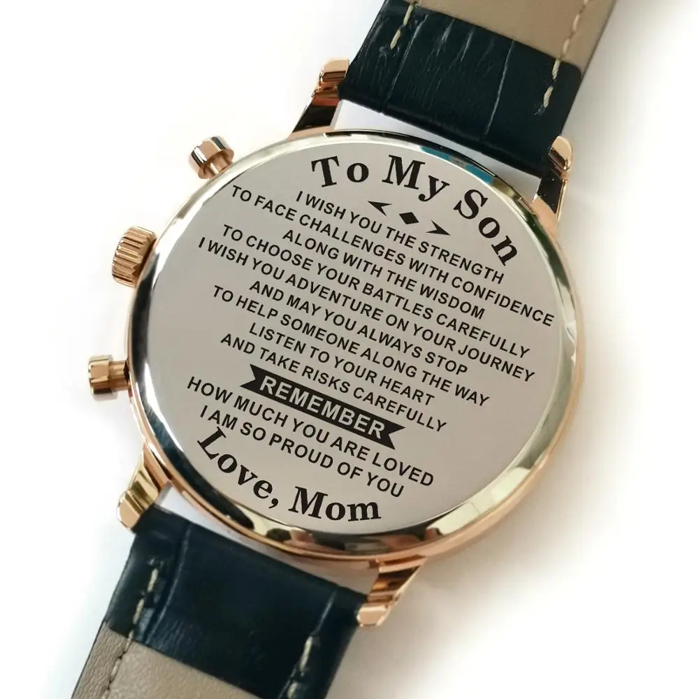 K4500-6 Mom To My Son Calendar 24-hours Seconds Dail Analog Men Watches Luxury Fashion Leisure 30m Waterproof Engraved Watches
K4500-6 Mom To My Son Calendar 24-hours Seconds Dail Analog Men Watches Luxury Fashion Leisure 30m Waterproof Engraved Watches