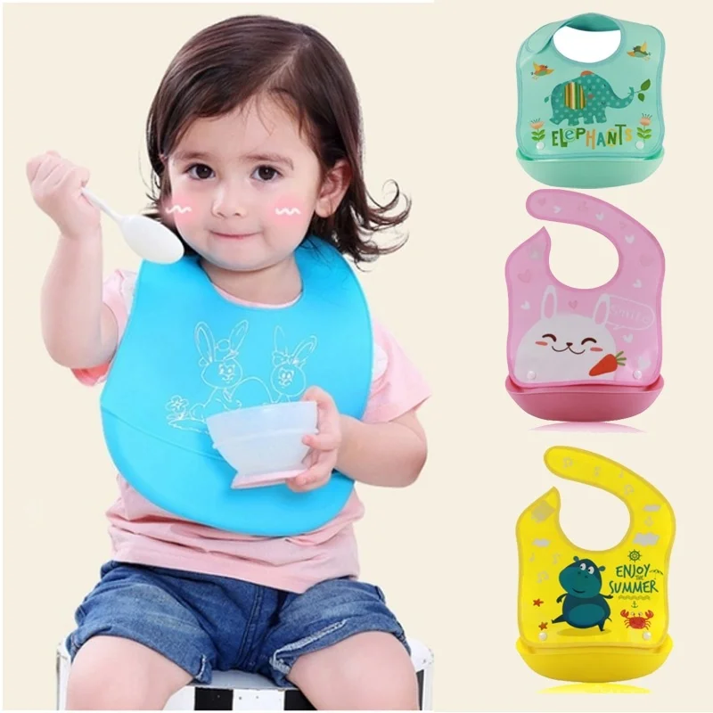 Baby Soft Waterproof Silicone bibs Easy Clean Most Convenient BEST feeding BIB