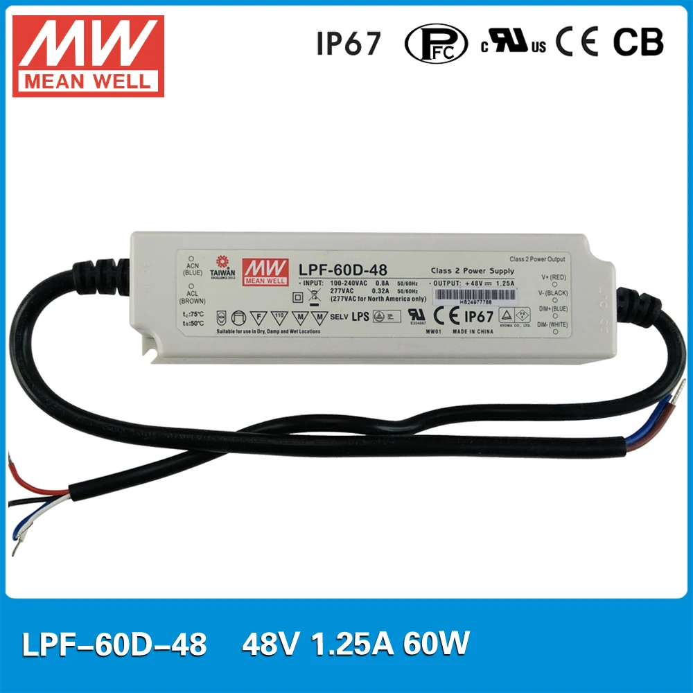 Original Meanwell LPF-60D-48 60W 1.25A 48V dc power supply dimming IP67 waterproof LED driver for LED lighting
Original Meanwell LPF-60D-48 60W 1.25A 48V dc power supply dimming IP67 waterproof LED driver for LED lighting