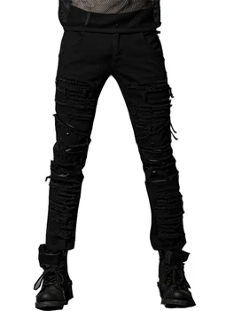 Punk Elastic Coarse Slanting Stripe Trousers Men Slim Mid Waist Full Length Patchwork Jeans With Pockets
Punk Elastic Coarse Slanting Stripe Trousers Men Slim Mid Waist Full Length Patchwork Jeans With Pockets