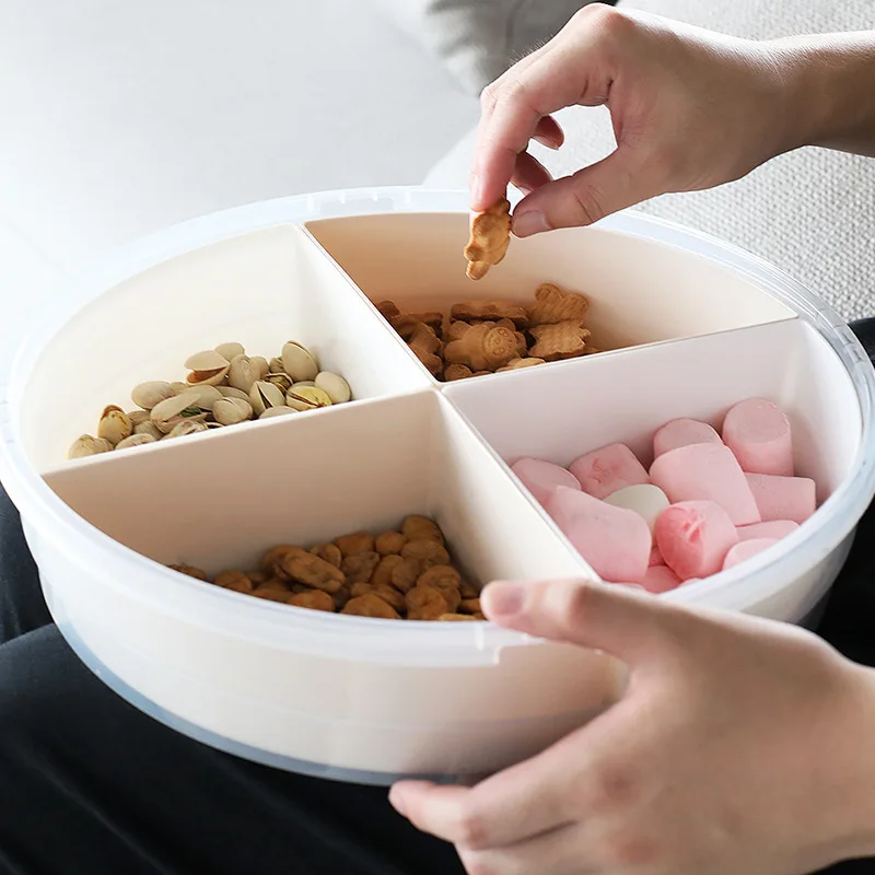 

Creative Party Snacks Serving tray with Lid,4 Sectional Snack Bowls Snack Container Box for Storing Dried Fruits, Nuts