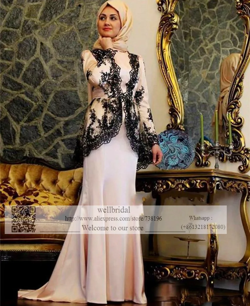 2016 Muslim Robe de Mariage Hijab Dubai Saudi Arabia Vestidos Black Appliques Full sleeve Event Gown Women Prom dress
2016 Muslim Robe de Mariage Hijab Dubai Saudi Arabia Vestidos Black Appliques Full sleeve Event Gown Women Prom dress