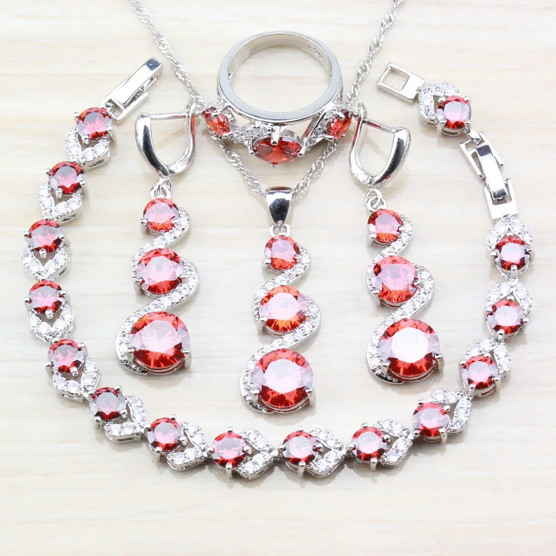 Hot Selling 925 Sterling Silver Women Wedding 4PCS Jewelry Sets Red Garnet Ring Size 6/7/8/9/10 Bracelet Length 18CM JS30
Hot Selling 925 Sterling Silver Women Wedding 4PCS Jewelry Sets Red Garnet Ring Size 6/7/8/9/10 Bracelet Length 18CM JS30
