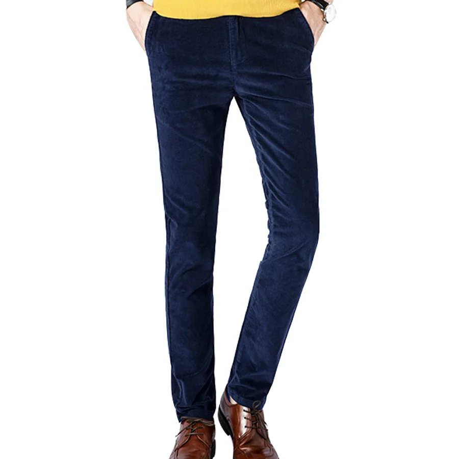 New arrival men middle waisted pants autumn winter Slim fit full length corduroy fashion solid color casual Brand | Мужская одежда