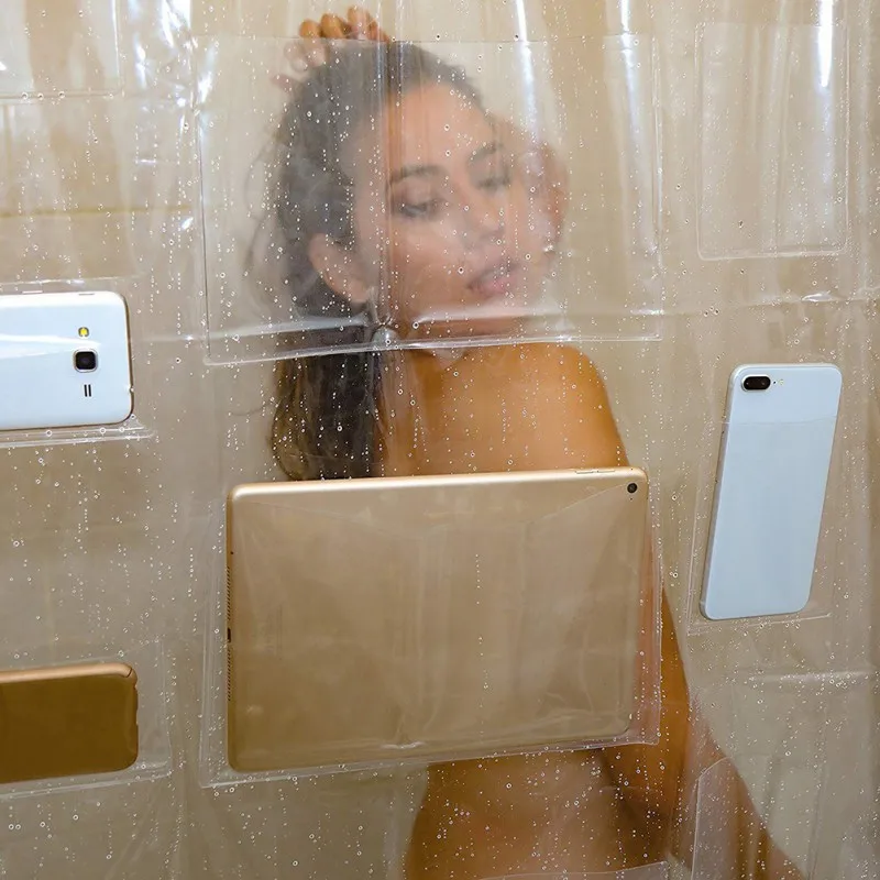 Multi-functional Shower Curtain Phone Tablet Holder Clear Shower Curtain with Pocket for Touchscreen Devices for Bathroom shower
Multi-functional Shower Curtain Phone Tablet Holder Clear Shower Curtain with Pocket for Touchscreen Devices for Bathroom shower