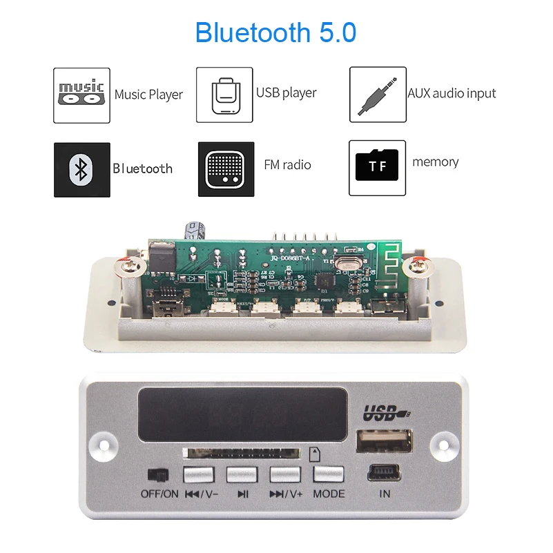Bluetooth 5.0 MP3 Player Decoder Board Module 5V 12V Wireless MP3 Player USB TF Card FM Radio 3.5 mm Aux Decoding Board Car Kit
Bluetooth 5.0 MP3 Player Decoder Board Module 5V 12V Wireless MP3 Player USB TF Card FM Radio 3.5 mm Aux Decoding Board Car Kit