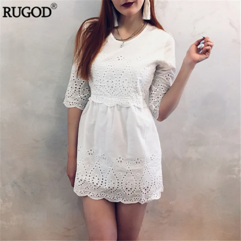 RUGOD 2018 Summer Elegant Hollow Out White Lace Dress Female Casual Tunic O Neck Short Sleeve Cotton Dress With Lining Vestidos
RUGOD 2018 Summer Elegant Hollow Out White Lace Dress Female Casual Tunic O Neck Short Sleeve Cotton Dress With Lining Vestidos