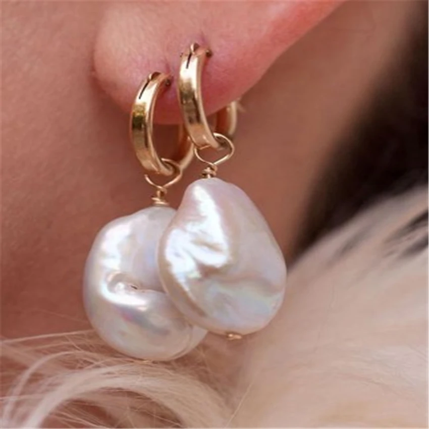15-16MM peacock blue baroque pearl earrings 18K  hook graceful  dangler gorgeous