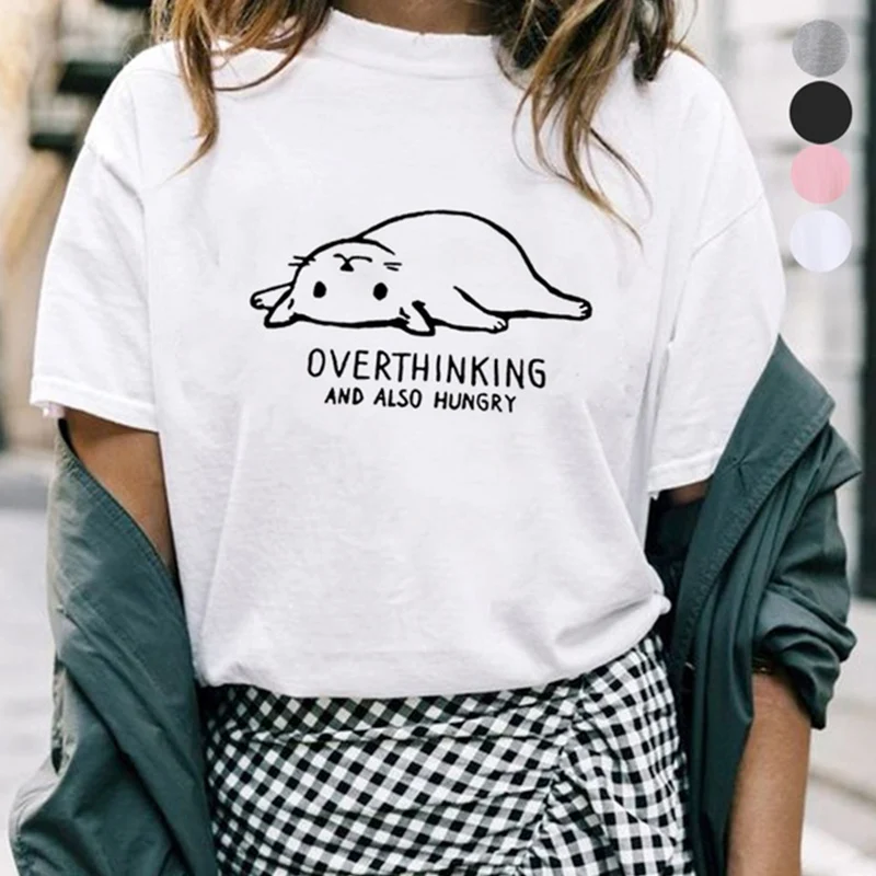 Overthinking and Also Hungry Cute T Shirt Women Funny Cat Graphic Tees Korean Style Summer Fashion Tshirt Grunge Drop Shipping
Overthinking and Also Hungry Cute T Shirt Women Funny Cat Graphic Tees Korean Style Summer Fashion Tshirt Grunge Drop Shipping