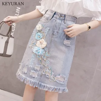 Pearl Beading Tassel Embroidery Femininas Summer Hole Blue Denim High Waist Fashion Jeans Skirts Pockets High Street Casual
Pearl Beading Tassel Embroidery Femininas Summer Hole Blue Denim High Waist Fashion Jeans Skirts Pockets High Street Casual