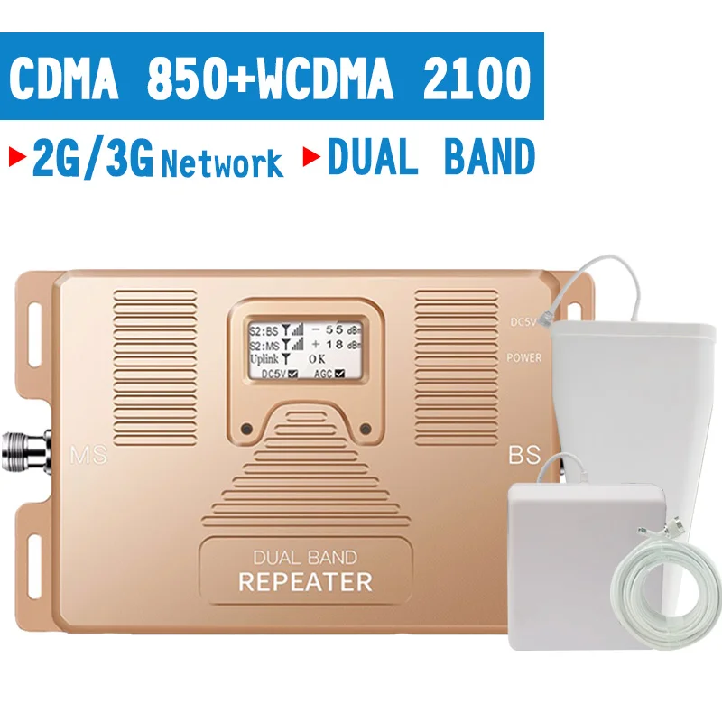 2G 3G 850+2100 MHz Cellular Signal Repeater LCD Display 70dB Gain CDMA 850 WCDMA 100 Mhz Signal Amplifier 3G UMTS Booster Set
2G 3G 850+2100 MHz Cellular Signal Repeater LCD Display 70dB Gain CDMA 850 WCDMA 100 Mhz Signal Amplifier 3G UMTS Booster Set