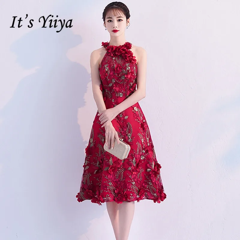 It's YiiYa Prom Dresses Appliques Beading Floral Wine Red Halter Sleeveless Knee-length Party Gowns A-line Formal Frocks TR002
It's YiiYa Prom Dresses Appliques Beading Floral Wine Red Halter Sleeveless Knee-length Party Gowns A-line Formal Frocks TR002