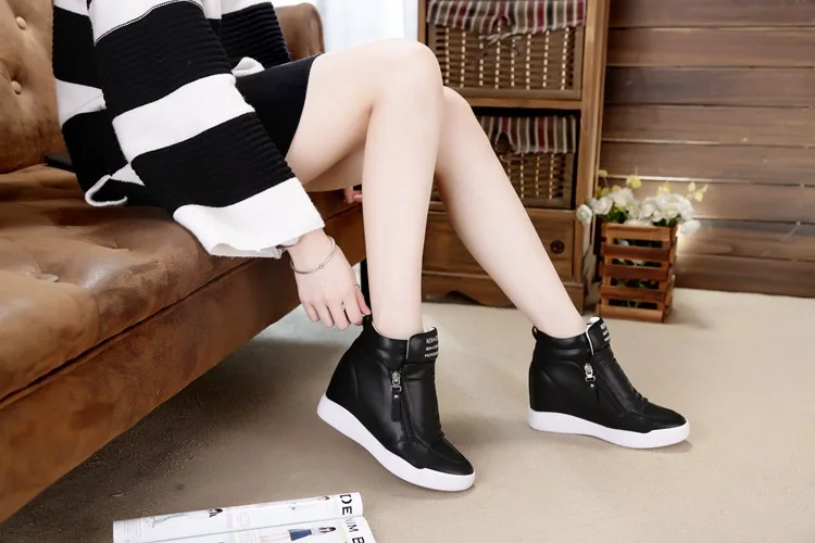 Fujin 2017 summer autumn platform wedge heel boots Women Shoes with increased platform sole female fashion casual zip botas 15