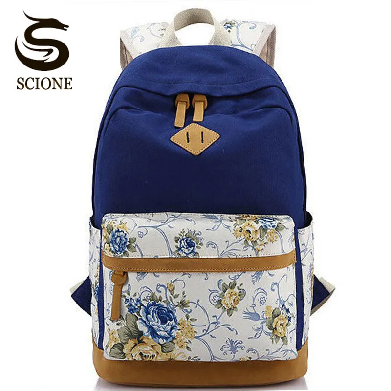 

Scione Canvas Women School Bag Backpacks for Girls Mochila Escolar Flower Printing Computer Laptop Backpack School Rucksack P112