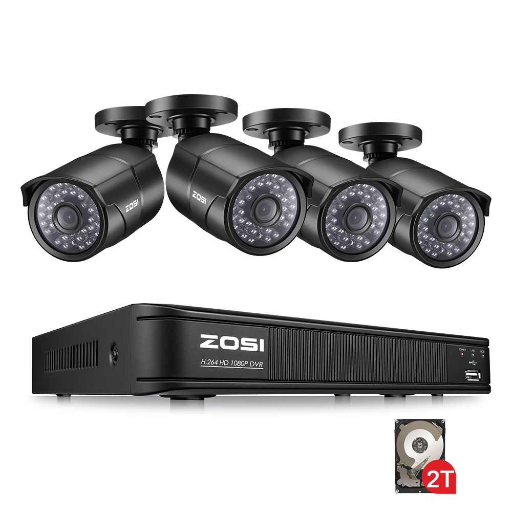 

ZOSI 8CH 1080P POE Network 4 PCS Outdoor/Indoor Bullet IP Camera Video Surveillance CCTV System with 2TB HDD NVR Kits