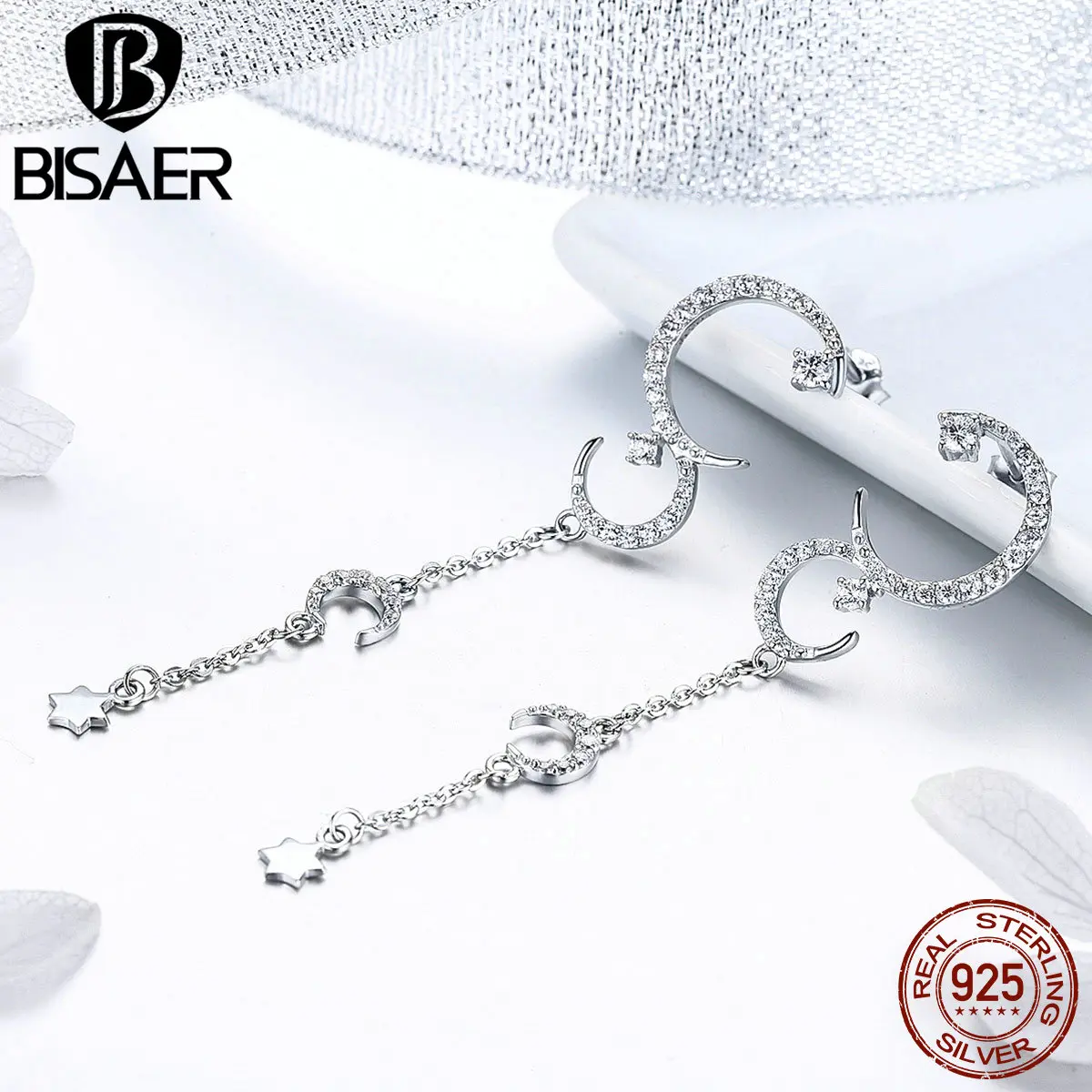BISAER Authentic 925 Sterling Silver Moon & Star Dangle Earrings Women Clear CZ Moon Fashion Earrings Silver Jewelry EFE061
BISAER Authentic 925 Sterling Silver Moon & Star Dangle Earrings Women Clear CZ Moon Fashion Earrings Silver Jewelry EFE061