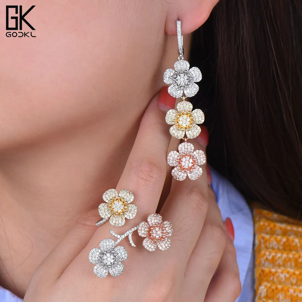 GODKI Trendy Luxury Tricolor Cubic Zirconia Crystal CZ Engagement Earrings Ring Sets For Women Wedding DUBAI Bridal Jewelry Sets
GODKI Trendy Luxury Tricolor Cubic Zirconia Crystal CZ Engagement Earrings Ring Sets For Women Wedding DUBAI Bridal Jewelry Sets
