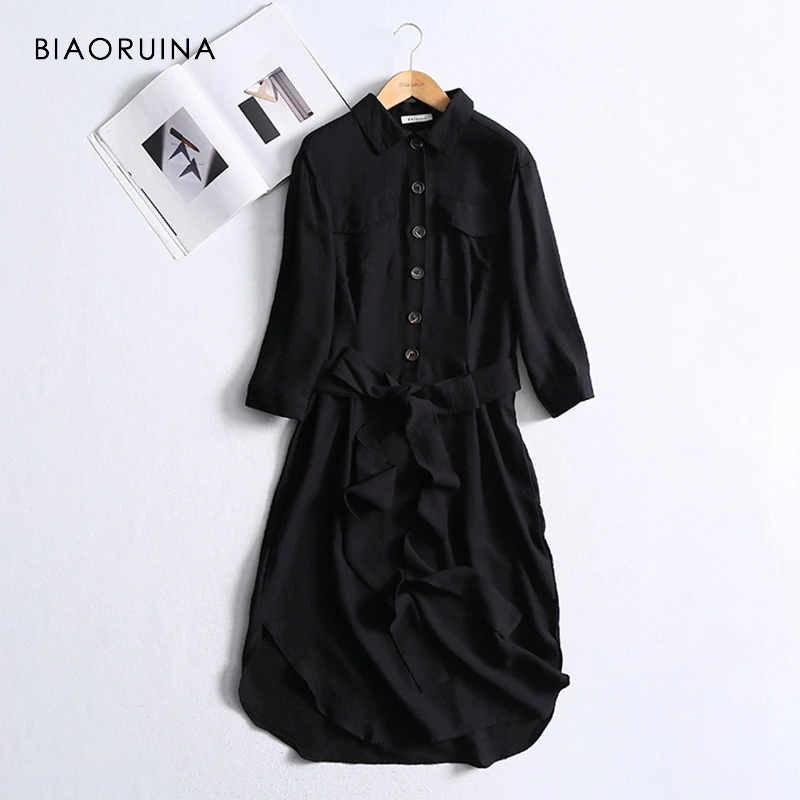 BIAORUINA Women Fashion Solid Elegant Dress with Pockets Single Breasted Women's Casual Dress Three Quarter Sleeve with Sash
BIAORUINA Women Fashion Solid Elegant Dress with Pockets Single Breasted Women's Casual Dress Three Quarter Sleeve with Sash