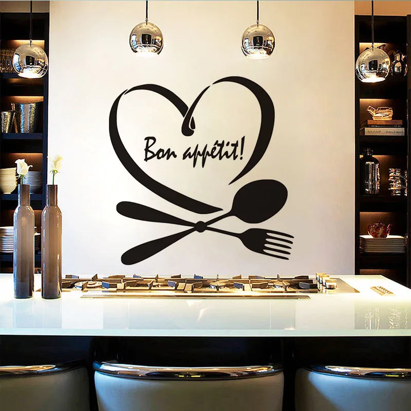 Bon Appetit Цитата стикер на стену Французский Diy виниловые непромокаемые обои для