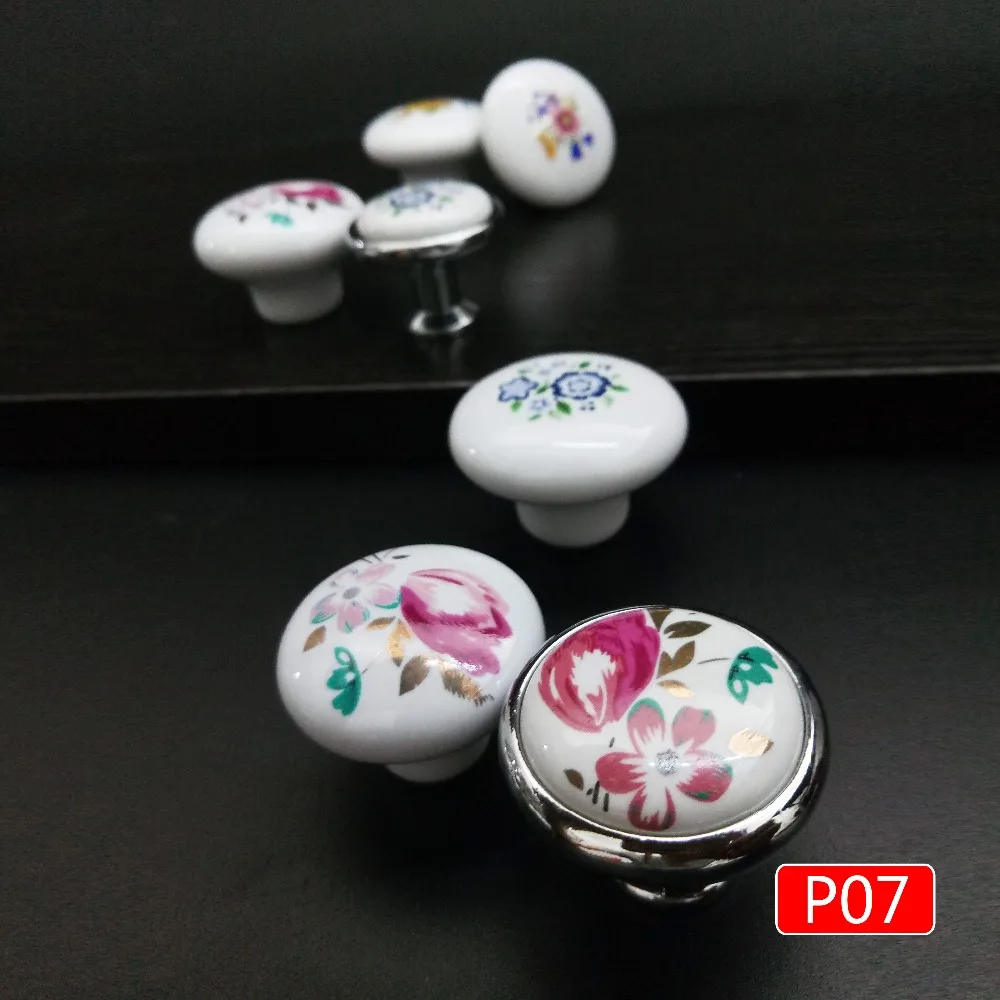 P07白色印花系列单孔陶瓷拉手=主图02
