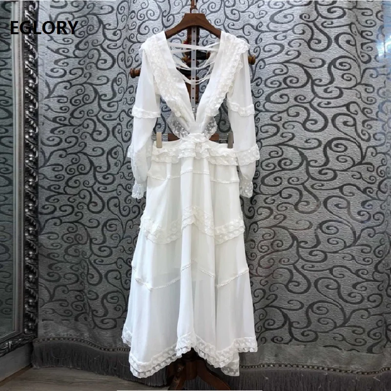 New 2019 Autumn Sexy Party Club Dresses Women V-Neck Cross String Back Appliques Lace Patchwork Long Sleeve White Long Dress
New 2019 Autumn Sexy Party Club Dresses Women V-Neck Cross String Back Appliques Lace Patchwork Long Sleeve White Long Dress
