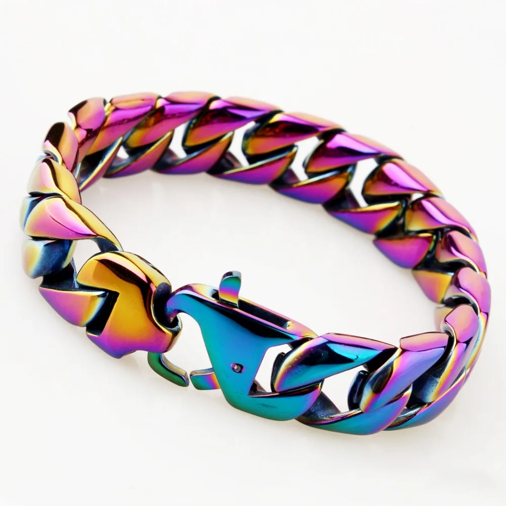 15MM New Arrive Punk 316L Stainless Steel Colorful Cuban Curb Link Chain Men's Bracelet Bangle Biker Jewelry 8.26inch Hotsale
15MM New Arrive Punk 316L Stainless Steel Colorful Cuban Curb Link Chain Men's Bracelet Bangle Biker Jewelry 8.26inch Hotsale