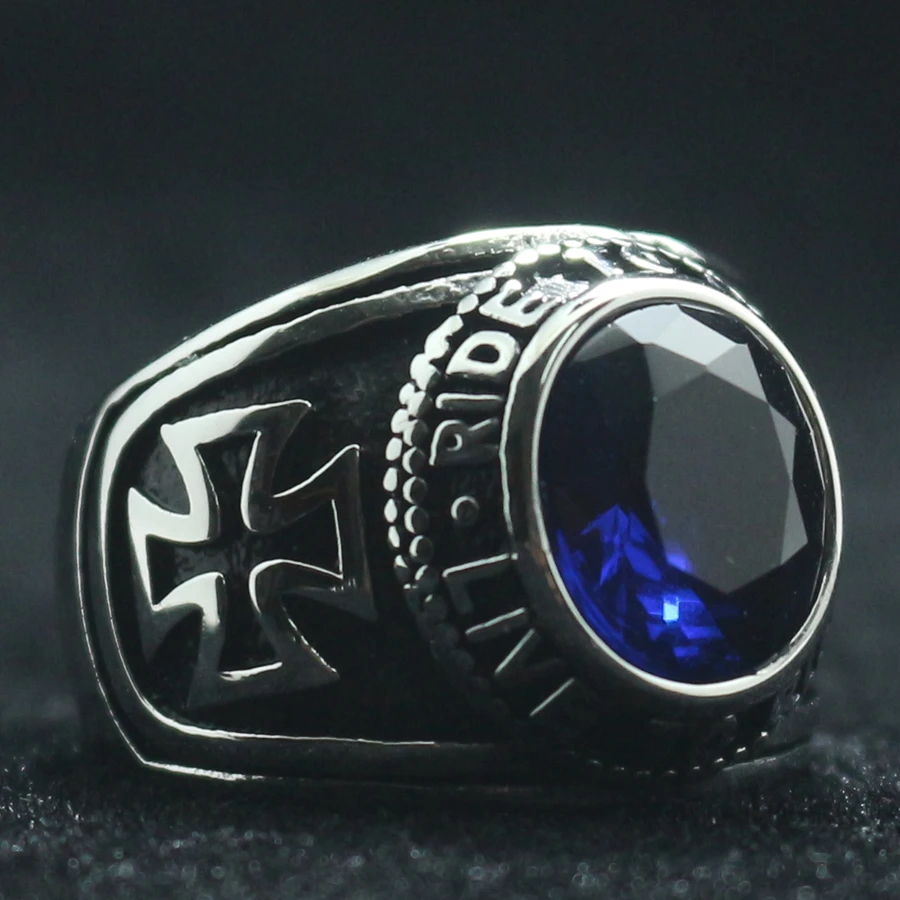 Unisex 316L Stainless Steel Cool Ride To Live, Live To Live Cross Blue Stone Rider Ring
Unisex 316L Stainless Steel Cool Ride To Live, Live To Live Cross Blue Stone Rider Ring