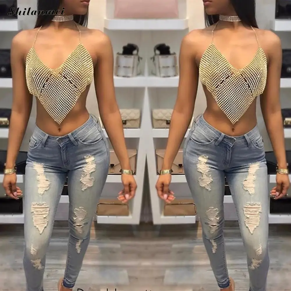 Sexy Rhinestone Halter Summer Party Crop Tops Metal Chain Hollow Out Nightclub Tanks Backless Off Shoulder Camisoles Short Tops
Sexy Rhinestone Halter Summer Party Crop Tops Metal Chain Hollow Out Nightclub Tanks Backless Off Shoulder Camisoles Short Tops