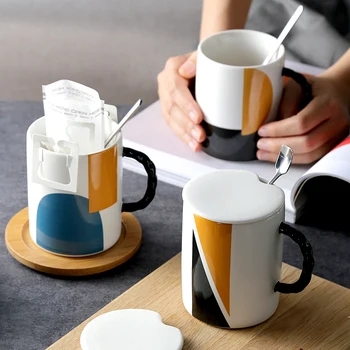 Geometric patterns Fresh color Mugs Personality Creative Simple Couple Coffee Cup Ceramic Covered Spoon
Geometric patterns Fresh color Mugs Personality Creative Simple Couple Coffee Cup Ceramic Covered Spoon