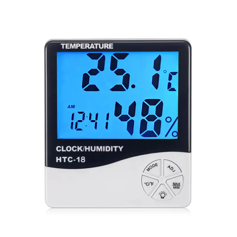 Blue Luminous LCD Digital Thermometer Hygrometer Alarm Clock C/F Temperature Humidity Meter Room Kitchen Weather Station HTC-18
Blue Luminous LCD Digital Thermometer Hygrometer Alarm Clock C/F Temperature Humidity Meter Room Kitchen Weather Station HTC-18