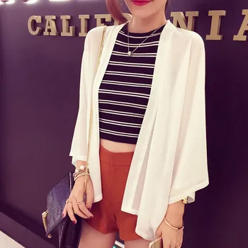 Chiffon Kimono Cardigan Casual 3/4 Batwing Sleeve Loose Black Women Blouses Shirts Summer Women Tops Outerwear Top
Chiffon Kimono Cardigan Casual 3/4 Batwing Sleeve Loose Black Women Blouses Shirts Summer Women Tops Outerwear Top