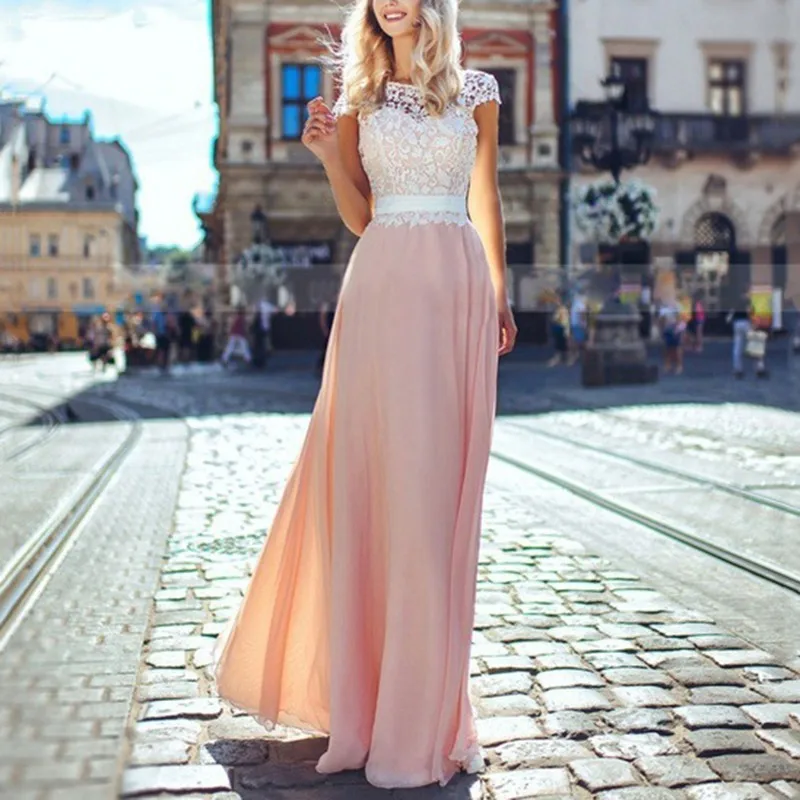 Women's Summer O-Neck Shot Sleeve Lace Stitching Chiffon Solid Backless Maxi Dress party long dress
Women's Summer O-Neck Shot Sleeve Lace Stitching Chiffon Solid Backless Maxi Dress party long dress