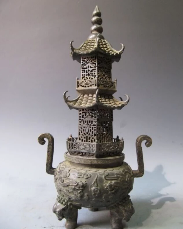 S0551 17"Chinese Buddhism Pure Copper Bronze Dragon Tower stupa incense burner censer D0318
S0551 17"Chinese Buddhism Pure Copper Bronze Dragon Tower stupa incense burner censer D0318
