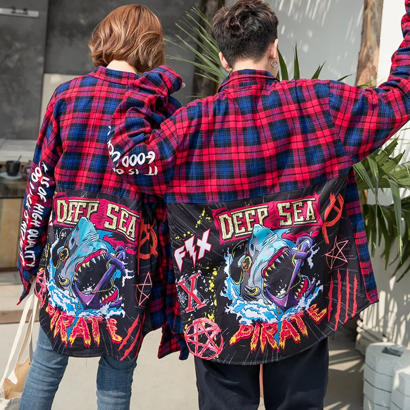 Fashion Mens Shark Printed Streetwear Shirts women Plaid Dress Shirts Couple Cotton Hip Hop High street Long Sleeve Jacket Top
Fashion Mens Shark Printed Streetwear Shirts women Plaid Dress Shirts Couple Cotton Hip Hop High street Long Sleeve Jacket Top