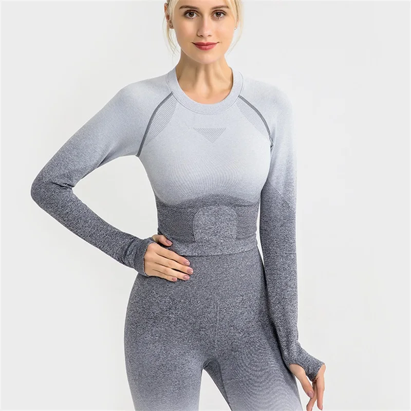 LAISIYI Women Fitness Set Gym Clothing Ombre Seamless Leggings+Cropped Shirts Workout Sport Suit Women Long Sleeve Active Wear
LAISIYI Women Fitness Set Gym Clothing Ombre Seamless Leggings+Cropped Shirts Workout Sport Suit Women Long Sleeve Active Wear