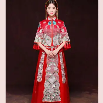Chinese Ancient Women Bride Wedding Dress Gown Handmade Embroidery Cheongsam Rhinestone Red Qipao Marriage Gift Toast Clothing
Chinese Ancient Women Bride Wedding Dress Gown Handmade Embroidery Cheongsam Rhinestone Red Qipao Marriage Gift Toast Clothing