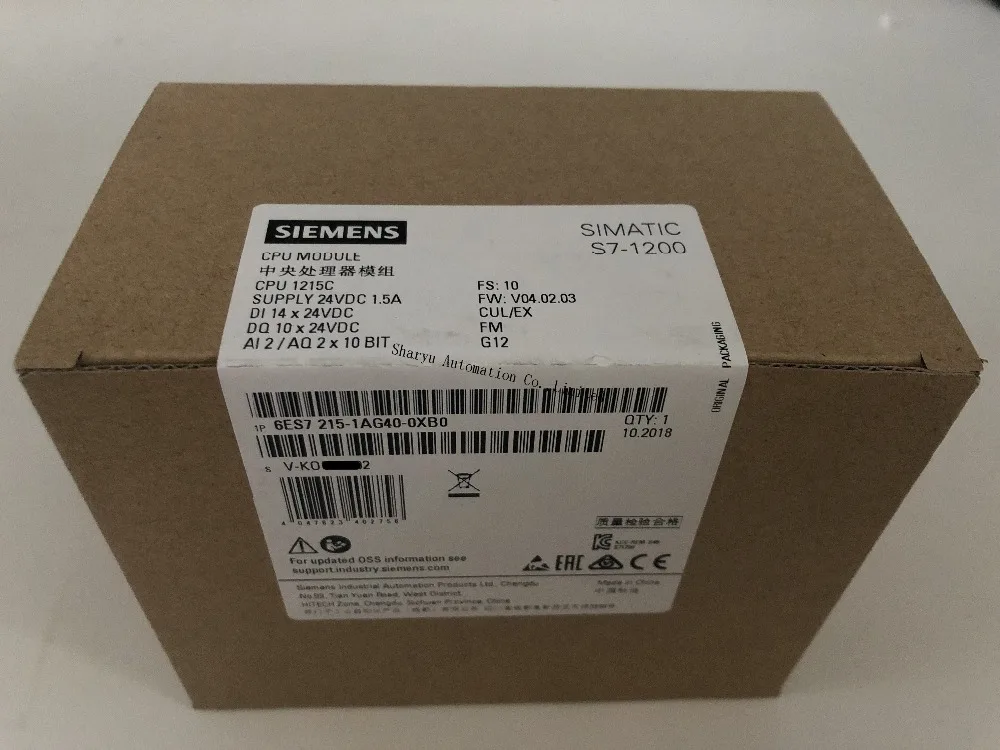 Original SIMATIC S7-1200 CPU Module 6ES7215-1AG40-0XB0 1215C compact CPU module 6es7215-1ag40-0xb0 2 PROFINET ports onboard I/O
Original SIMATIC S7-1200 CPU Module 6ES7215-1AG40-0XB0 1215C compact CPU module 6es7215-1ag40-0xb0 2 PROFINET ports onboard I/O