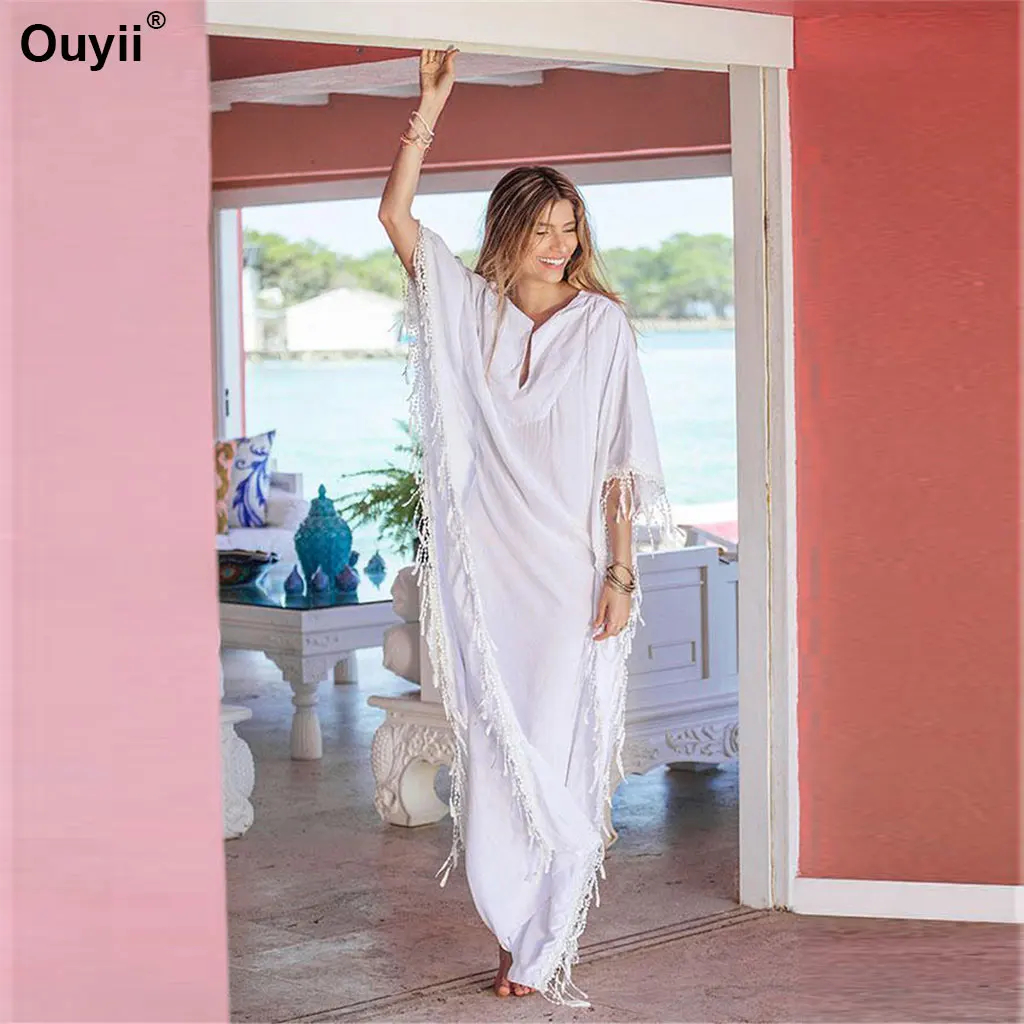 2019 Swimsuit Blouse New Cover Up Tassel Lace Loose Beachwear Large Yard Beach Dress Holiday Bikini Outer |