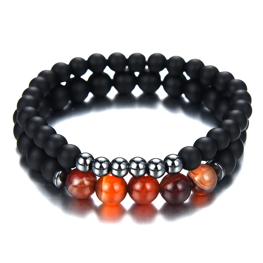 Ensemble de bracelets en pierre naturelle pour hommes, perles de prière bouddha, hématite noire, Mantra, bijoux viking, 2 pièces par lot 1