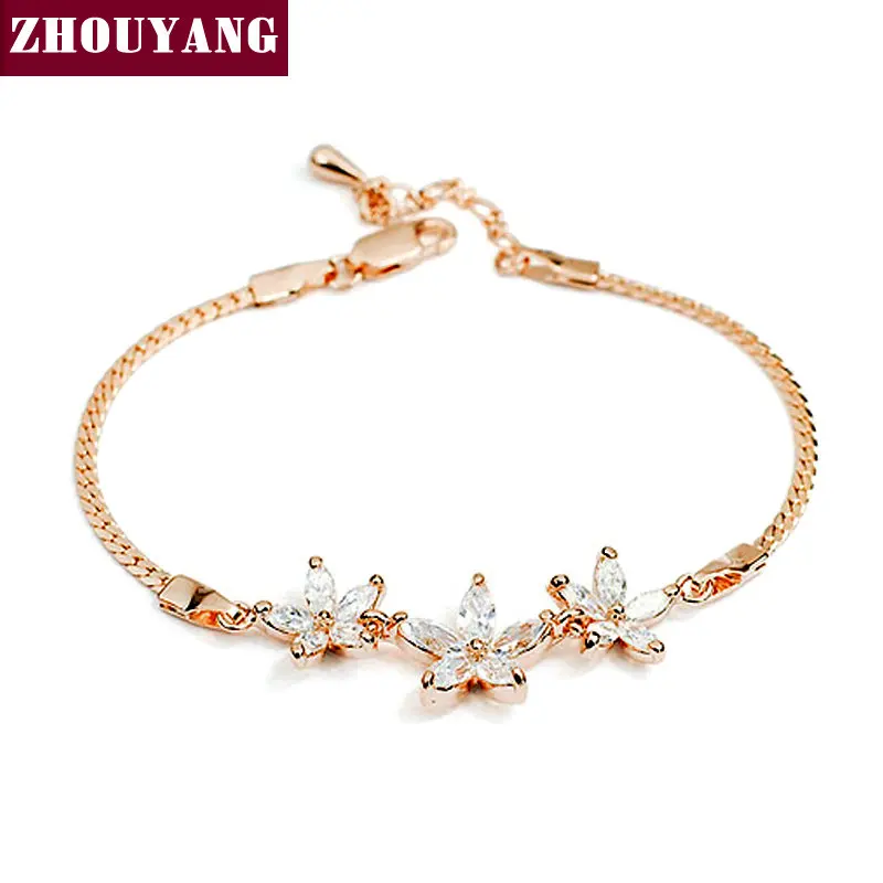 ZYH023 Three Clear Flower Rose Gold Color Bracelet Jewelry Made with Genuine Austrian Crystals
ZYH023 Three Clear Flower Rose Gold Color Bracelet Jewelry Made with Genuine Austrian Crystals