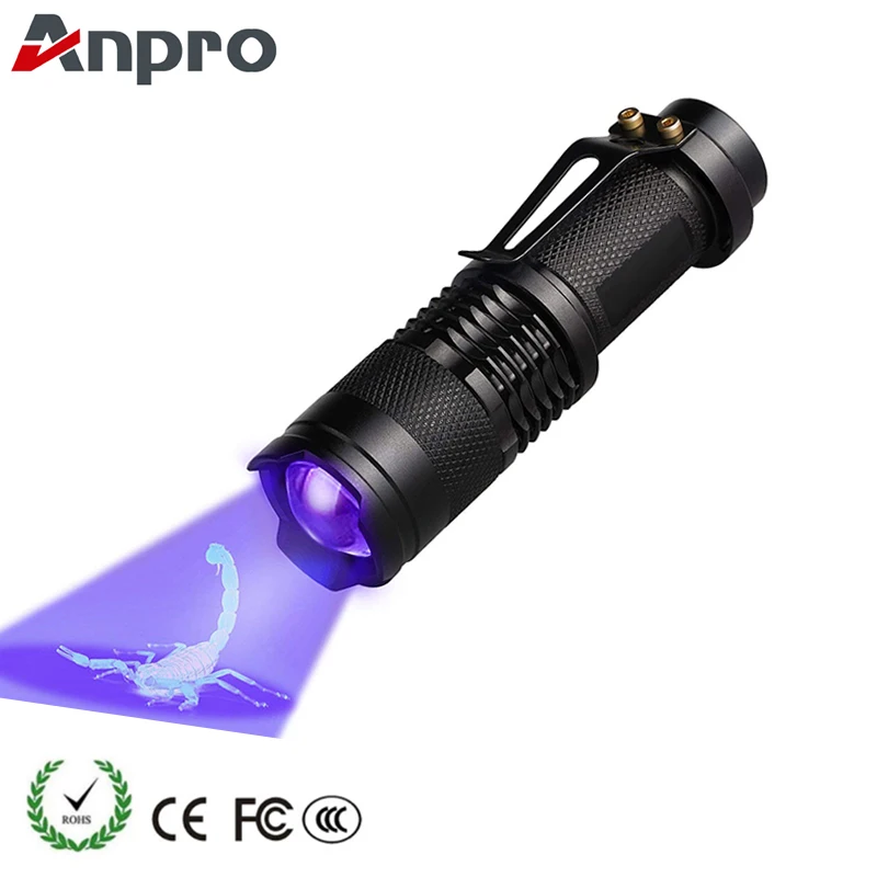 Anpro Zoomable Led UV Flashlight Torch Light 3 Modes 1200LM Ultra Violet Blacklight Lamp For Marker Checker Detection
Anpro Zoomable Led UV Flashlight Torch Light 3 Modes 1200LM Ultra Violet Blacklight Lamp For Marker Checker Detection