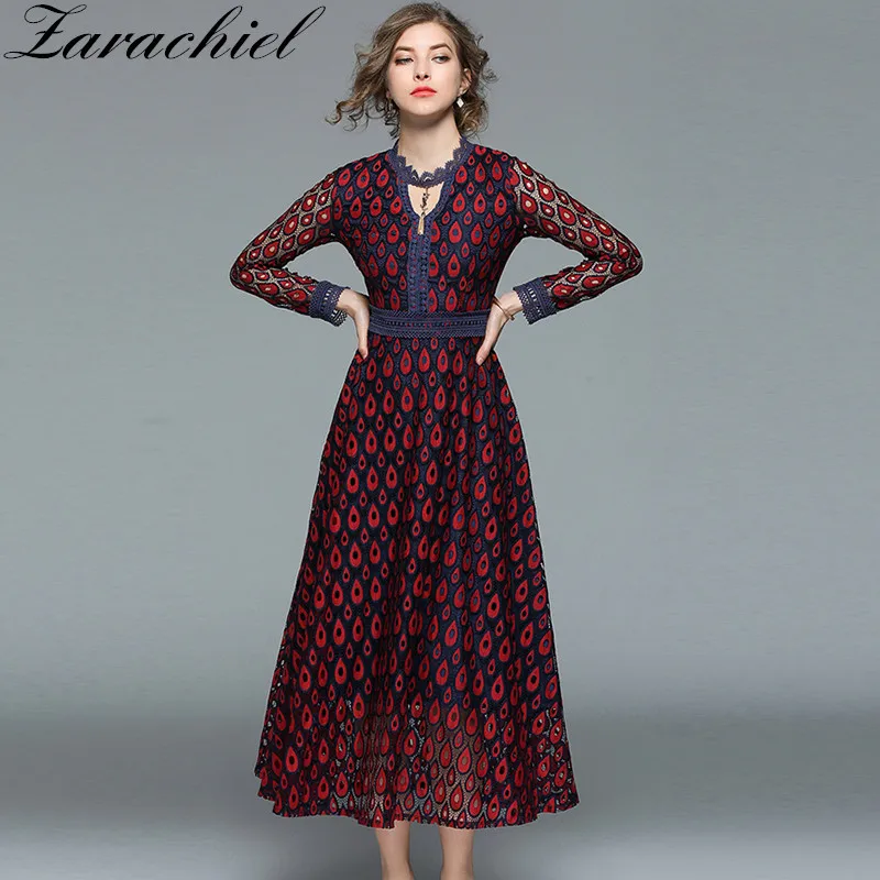 New 2018 Spring Women Crochet Lace Dress Hollow Out Streetwear Maxi Dress Female Sexy V-neck Peacock Feather Shape Long Dress
New 2018 Spring Women Crochet Lace Dress Hollow Out Streetwear Maxi Dress Female Sexy V-neck Peacock Feather Shape Long Dress