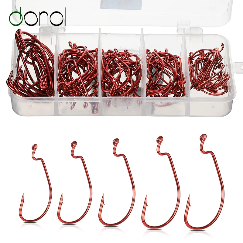 DONQL Wide Crank Fishing Hooks 50/100pcs Offset Fishhook 3/0#-2# Red Silver Bass Barbed Carp Fishing Hook For Soft Worm Lure
DONQL Wide Crank Fishing Hooks 50/100pcs Offset Fishhook 3/0#-2# Red Silver Bass Barbed Carp Fishing Hook For Soft Worm Lure
