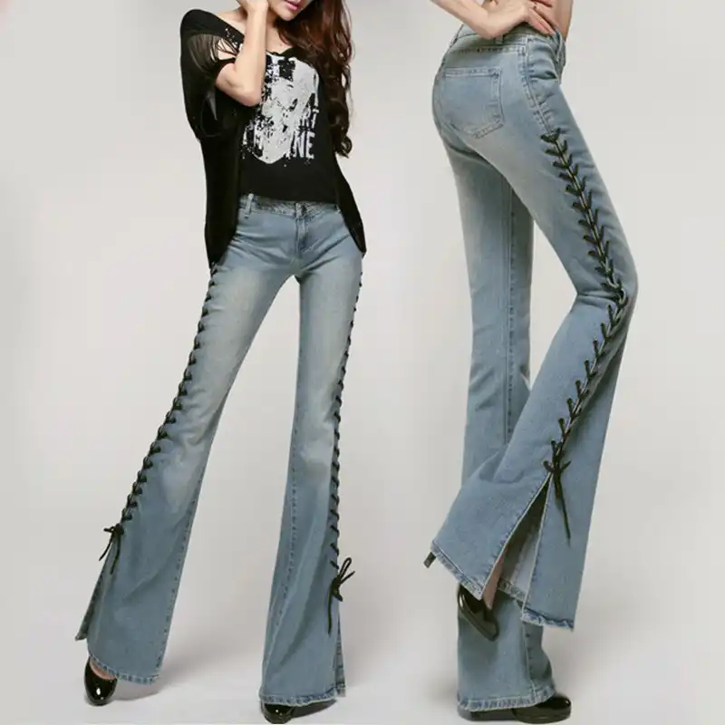 lace up bell bottom jeans