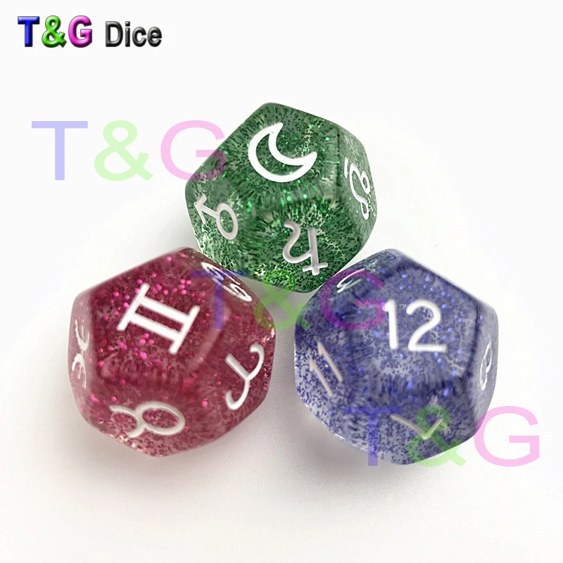 

Top Quality 3pcs/set Dice Acrylic 12 Sides Tarot Dice ,6 Colors 22*22mm With The Twelve Constellations