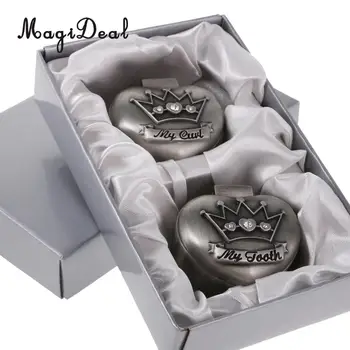 

MagiDeal Vintage Heart Style Crown My First Tooth & Curl Storage Box Set Hair Save Milk Tooth Keepsake Baby Shower Memorial Gift