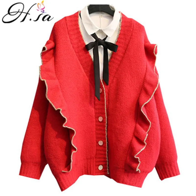 H.SA Women Clothes 2019 Spring New Ruffles Knit Cardigans V neck Korean Sweater Cardigans Loose Jumpers oversized sweater cOAT
H.SA Women Clothes 2019 Spring New Ruffles Knit Cardigans V neck Korean Sweater Cardigans Loose Jumpers oversized sweater cOAT