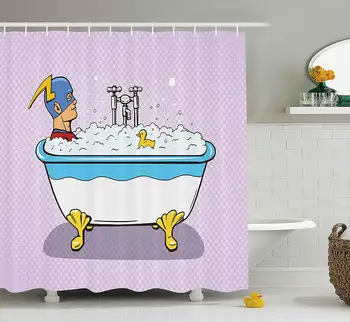 Comics Decor Shower Curtain Superhero Fast Furious Relaxing in Bubble Bath Shower with Rubber Duck Artwork Fabric Bathroom Decor
Comics Decor Shower Curtain Superhero Fast Furious Relaxing in Bubble Bath Shower with Rubber Duck Artwork Fabric Bathroom Decor