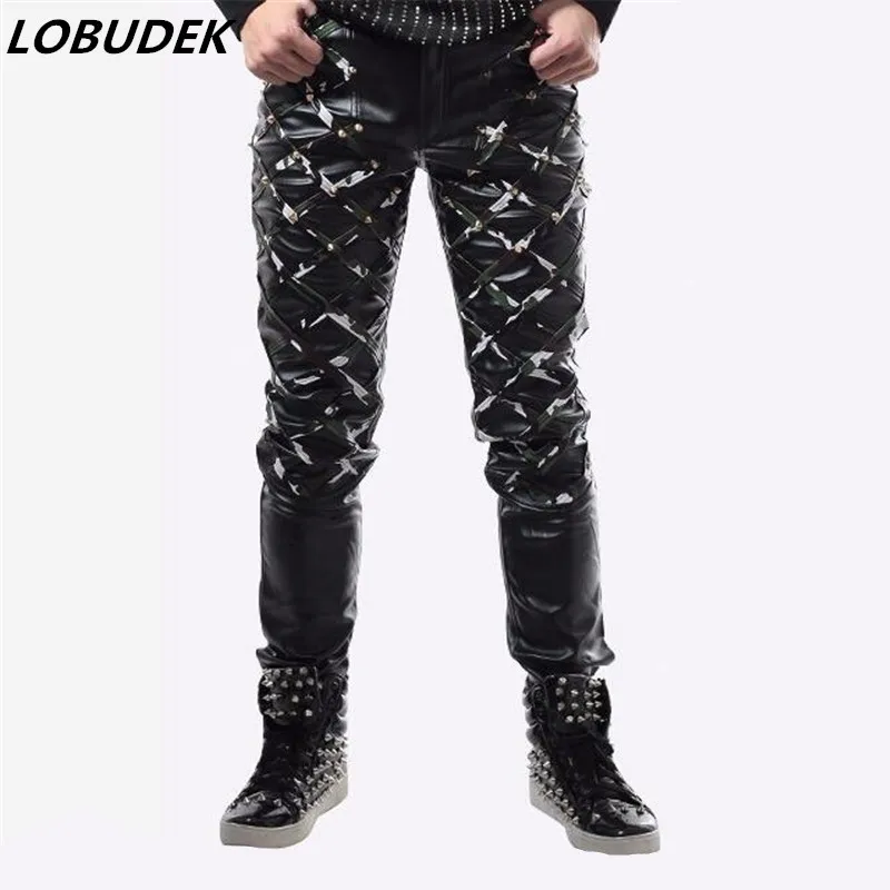 black red Leather pants Rivet tight leather pants low-waist plaid male slim skinny pants male singer dancer show DJ bar costumes
black red Leather pants Rivet tight leather pants low-waist plaid male slim skinny pants male singer dancer show DJ bar costumes